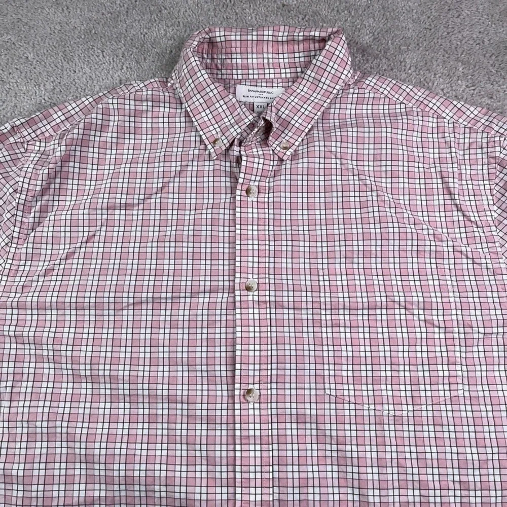 Banana Republic Shirt‎ Mens 2XL XXL Pink Checkered Slim Fit Untucked Cotton